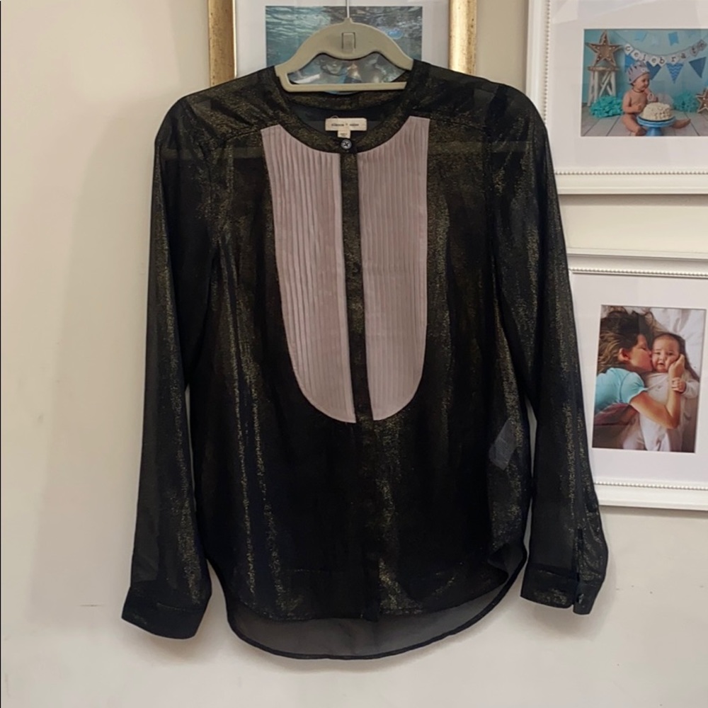 Silence and noise tuxedo black sheer shirt s Euc